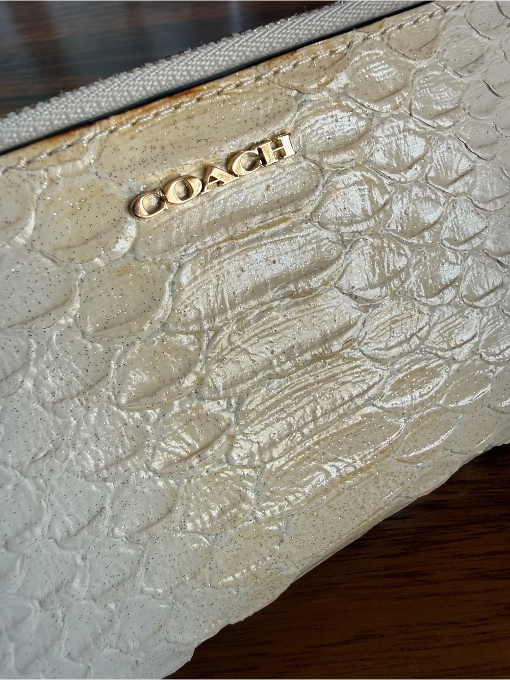 Coach White Python Embossed Leather Zip Around Wallet Gold Hardware - Picture 2 of 14